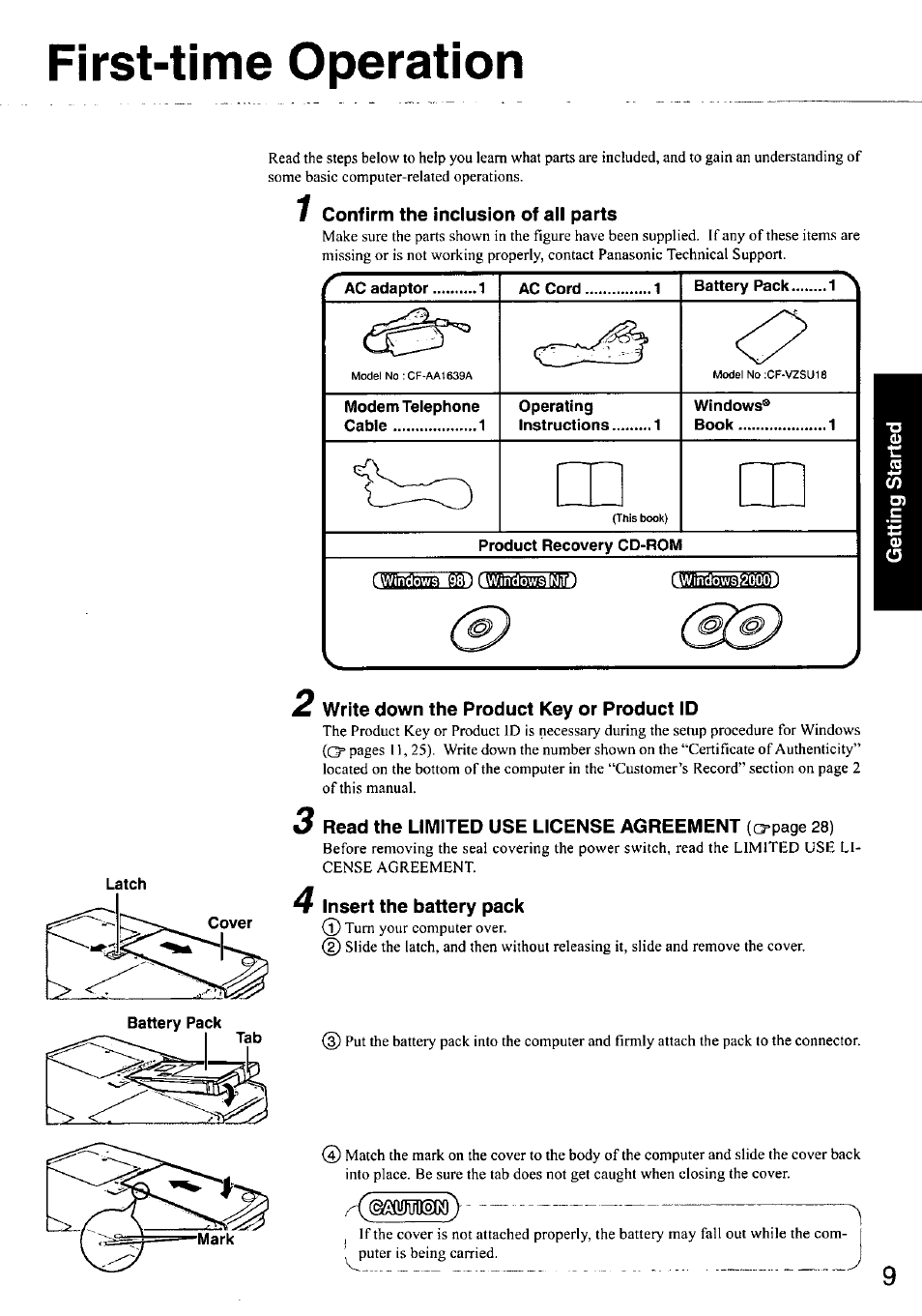 First-time operation | Panasonic CF-48 User Manual | Page 9 / 38