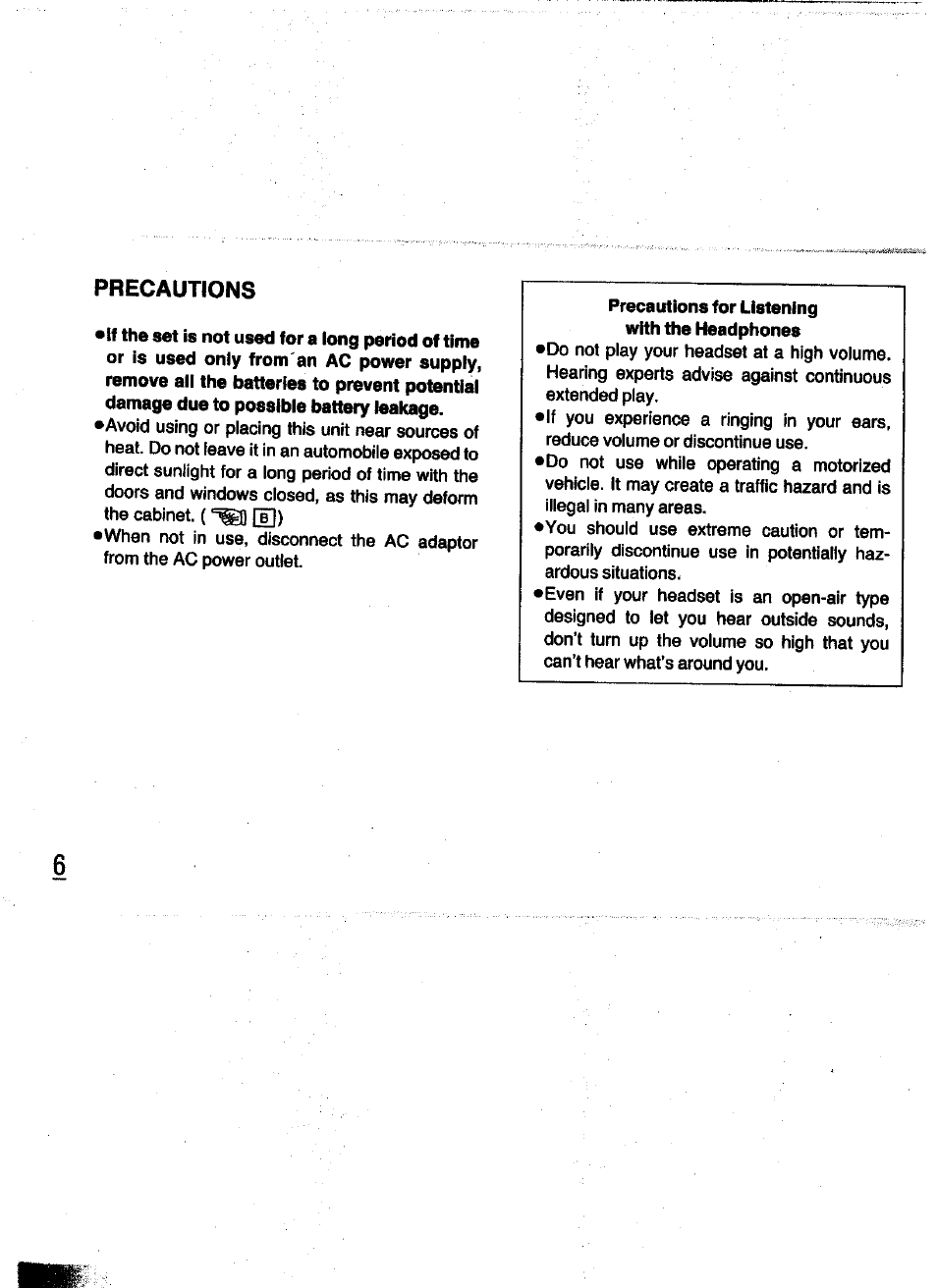 Precautions | Panasonic RQ-V200 User Manual | Page 6 / 16