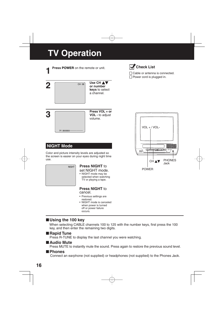 Tv operation | Panasonic AG-520F User Manual | Page 16 / 36