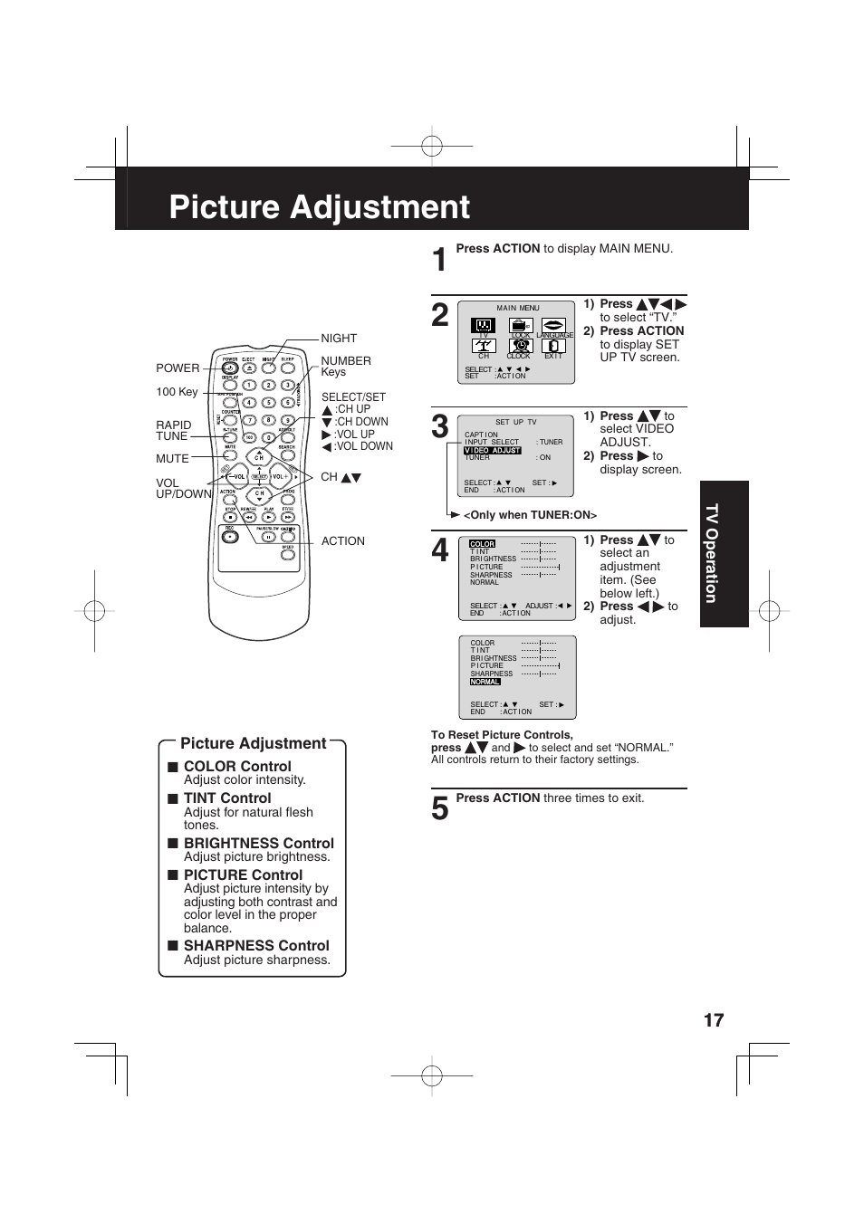 Picture adjustment, Picture adjustment 1 | Panasonic AG-520F User Manual | Page 17 / 36