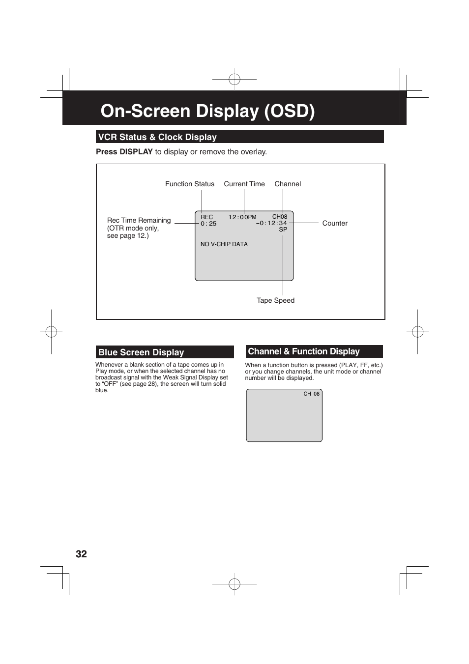 For your information, On-screen display (osd) | Panasonic AG-520F User Manual | Page 32 / 36