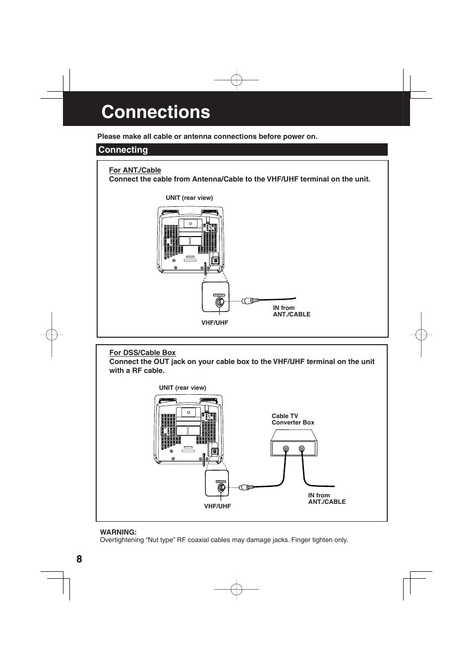 Connections, Connecting | Panasonic AG-520F User Manual | Page 8 / 36