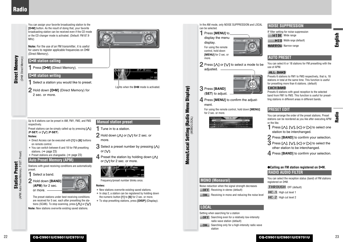 Radio, English | Panasonic CQ-C9801U User Manual | Page 12 / 25