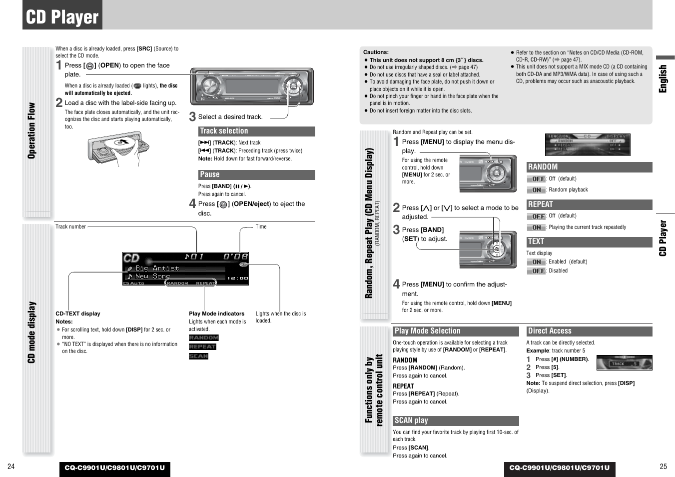 Cd player, English | Panasonic CQ-C9801U User Manual | Page 13 / 25