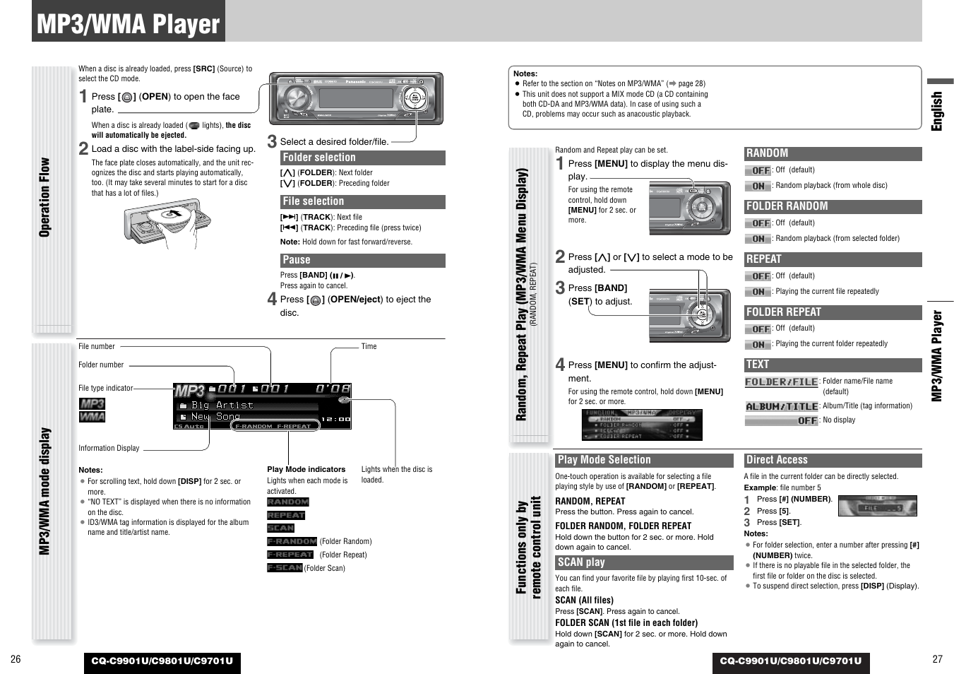 Mp3/wma player, English | Panasonic CQ-C9801U User Manual | Page 14 / 25
