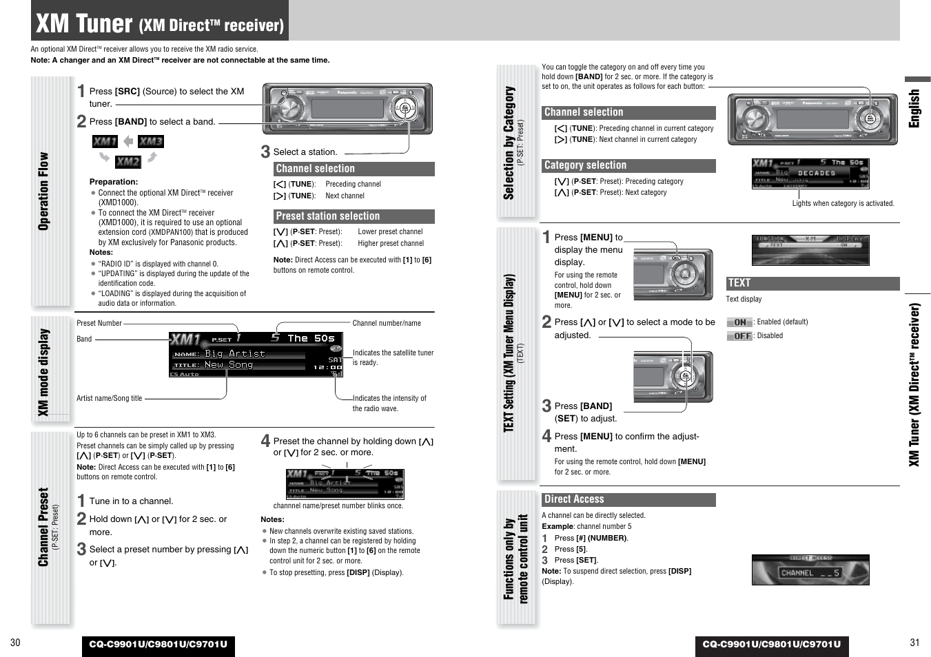 Xm tuner (xm direct receiver), Xm tuner, Xm direct | Receiver), English | Panasonic CQ-C9801U User Manual | Page 16 / 25