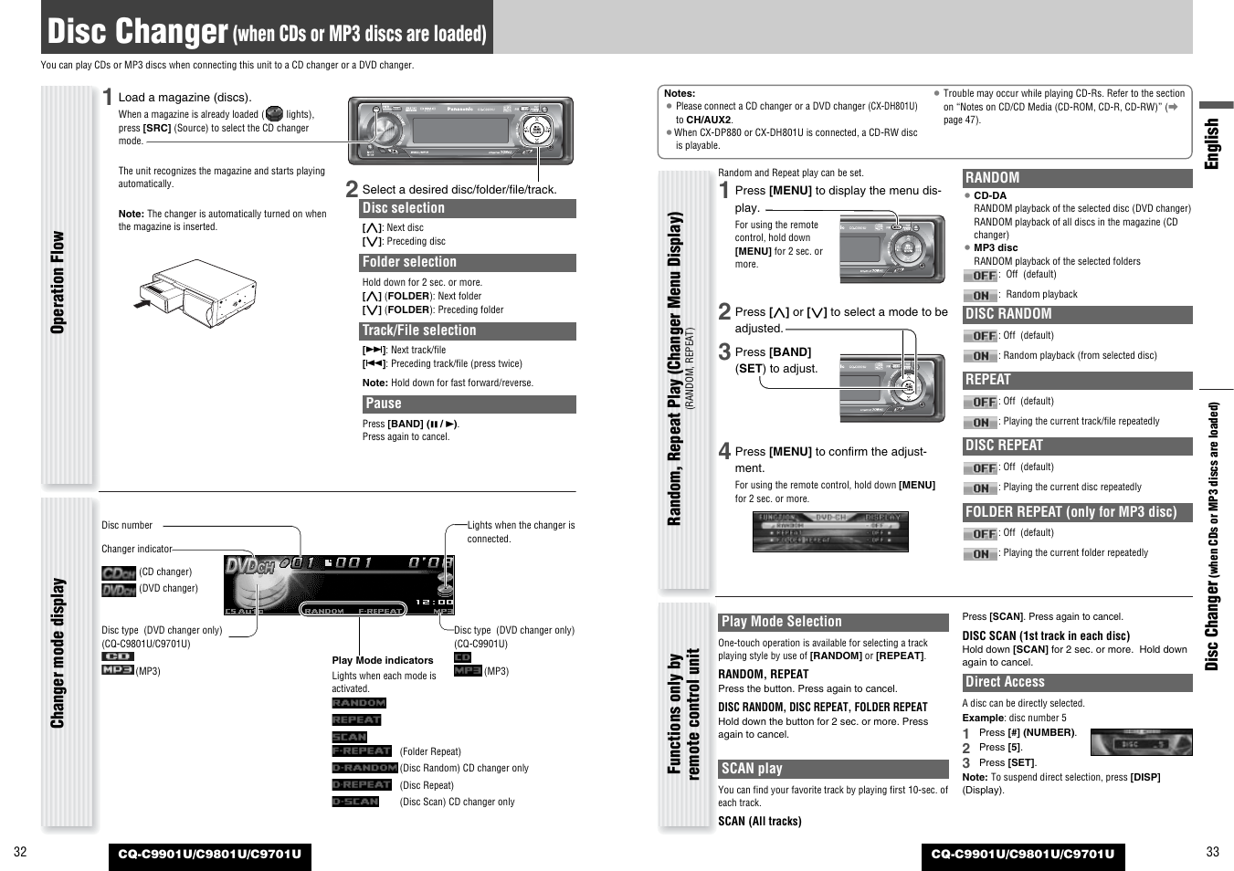 Disc changer (when cds or mp3 discs are loaded), Disc changer, When cds or mp3 discs are loaded) | English | Panasonic CQ-C9801U User Manual | Page 17 / 25