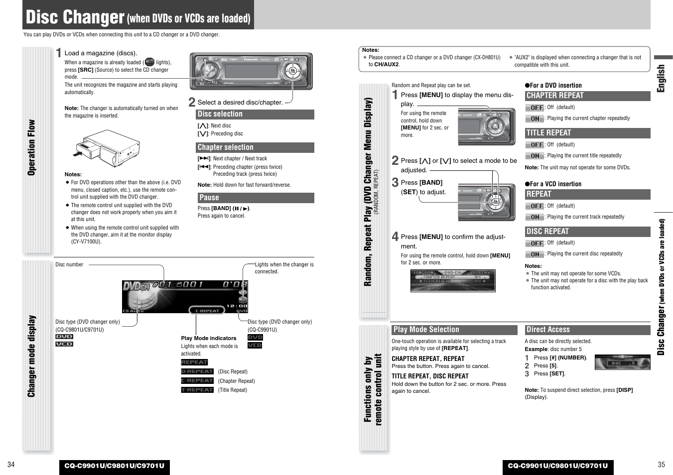 Disc changer (when dvds or vcds are loaded, Disc changer, When dvds or vcds are loaded) | English | Panasonic CQ-C9801U User Manual | Page 18 / 25