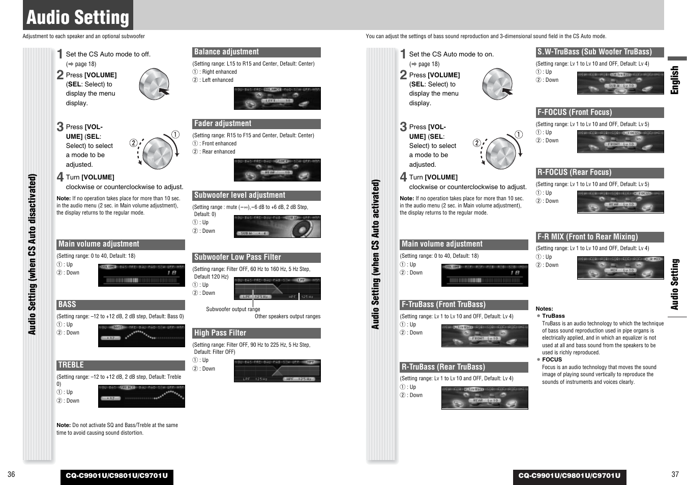 As needed, Audio setting | Panasonic CQ-C9801U User Manual | Page 19 / 25