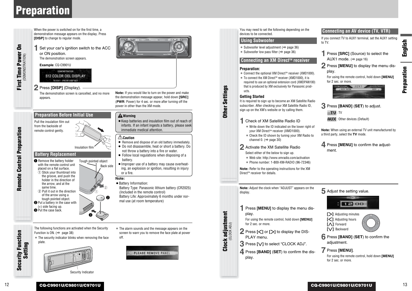 Preparation, English | Panasonic CQ-C9801U User Manual | Page 7 / 25