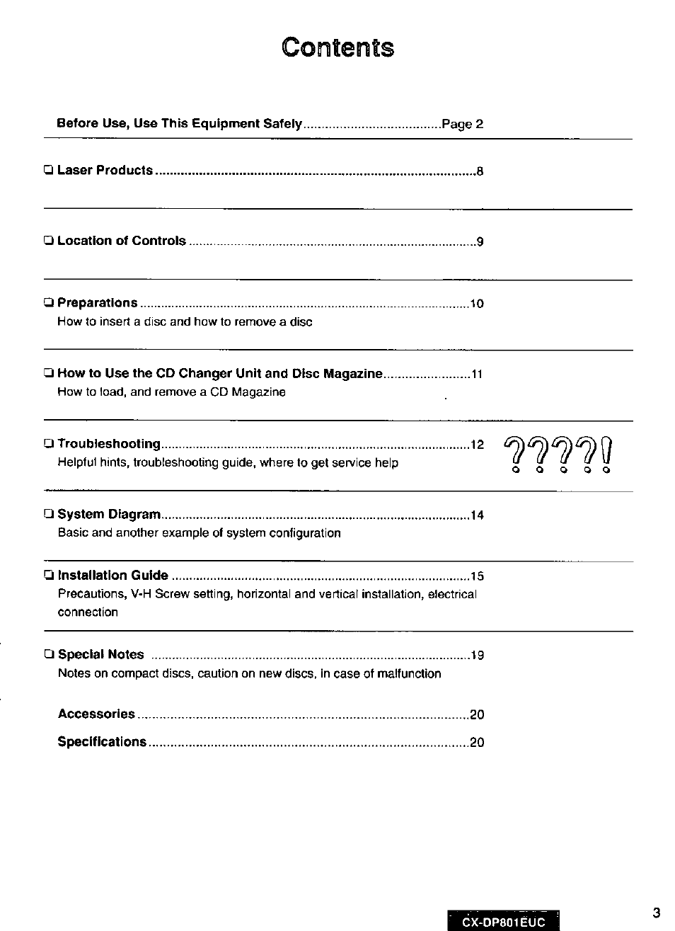 Panasonic 8-DISC CD CHANGER CX-DP801EUC User Manual | Page 3 / 44