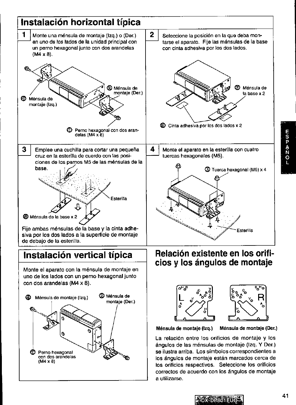 Instalación vertícai típica, Instalación horizontal típica | Panasonic 8-DISC CD CHANGER CX-DP801EUC User Manual | Page 41 / 44