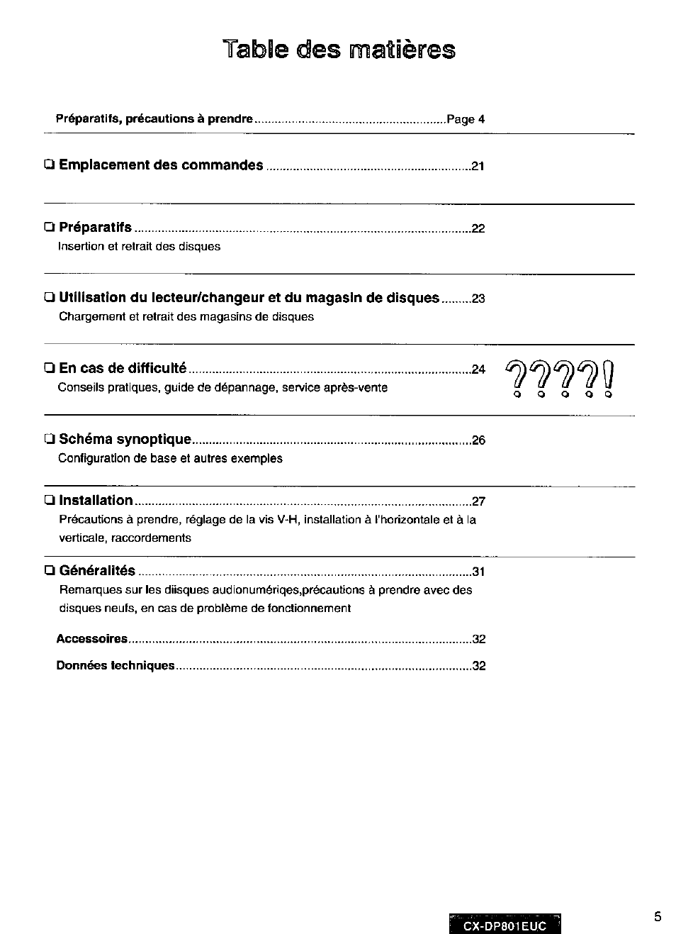 Panasonic 8-DISC CD CHANGER CX-DP801EUC User Manual | Page 5 / 44