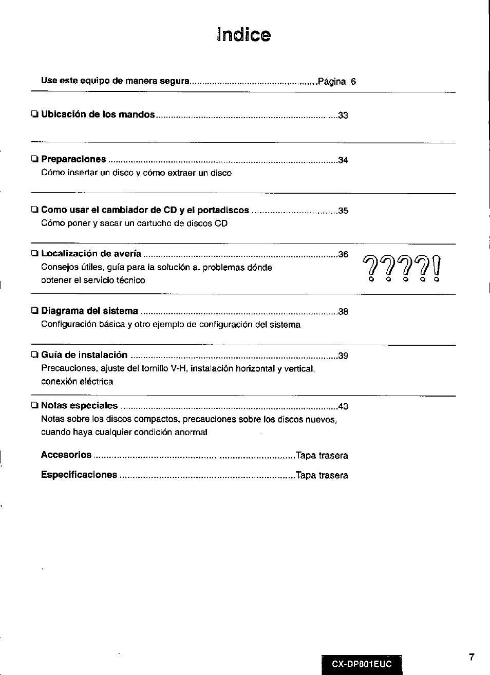 Panasonic 8-DISC CD CHANGER CX-DP801EUC User Manual | Page 7 / 44