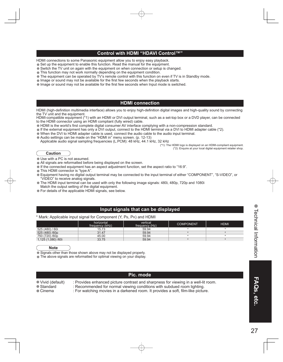 Faqs, etc | Panasonic TC-32LX60L User Manual | Page 27 / 34