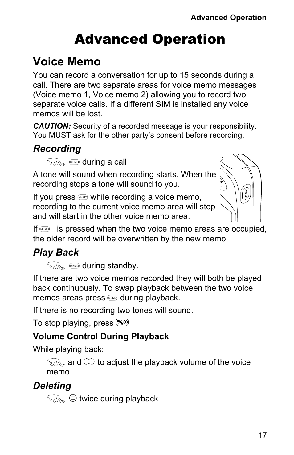 Advanced operation 17, Voice memo 17, Advanced operation | Panasonic EB-GD90 User Manual | Page 21 / 60