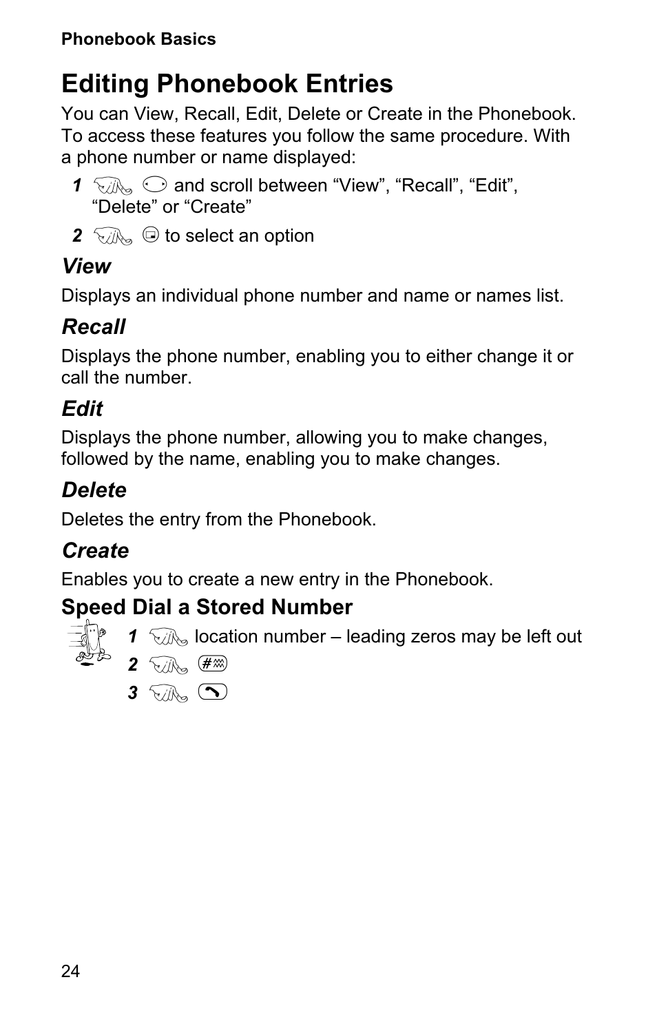 Editing phonebook entries 24, Editing phonebook entries | Panasonic EB-GD90 User Manual | Page 28 / 60