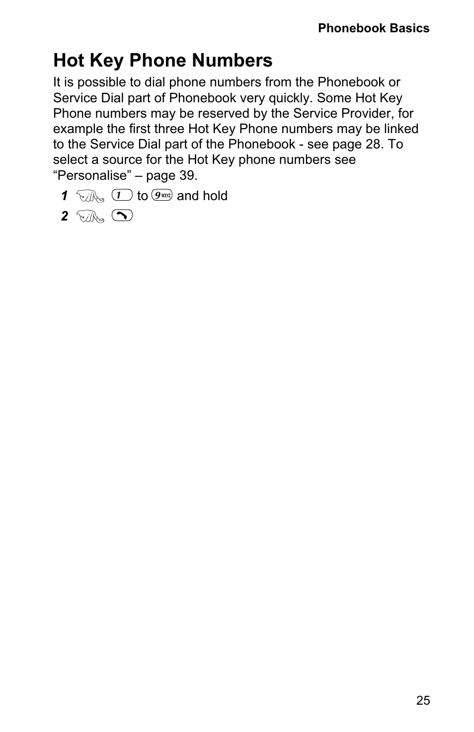 Hot key phone numbers 25, Hot key phone numbers | Panasonic EB-GD90 User Manual | Page 29 / 60