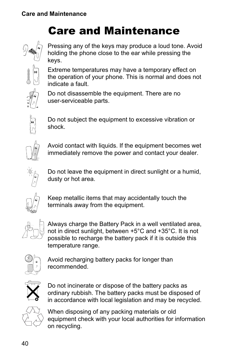 Care and maintenance 40, Care and maintenance | Panasonic EB-GD90 User Manual | Page 44 / 60