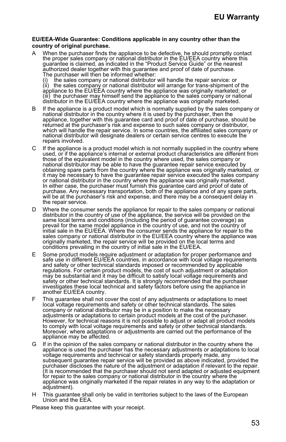 53 eu warranty | Panasonic EB-GD90 User Manual | Page 57 / 60