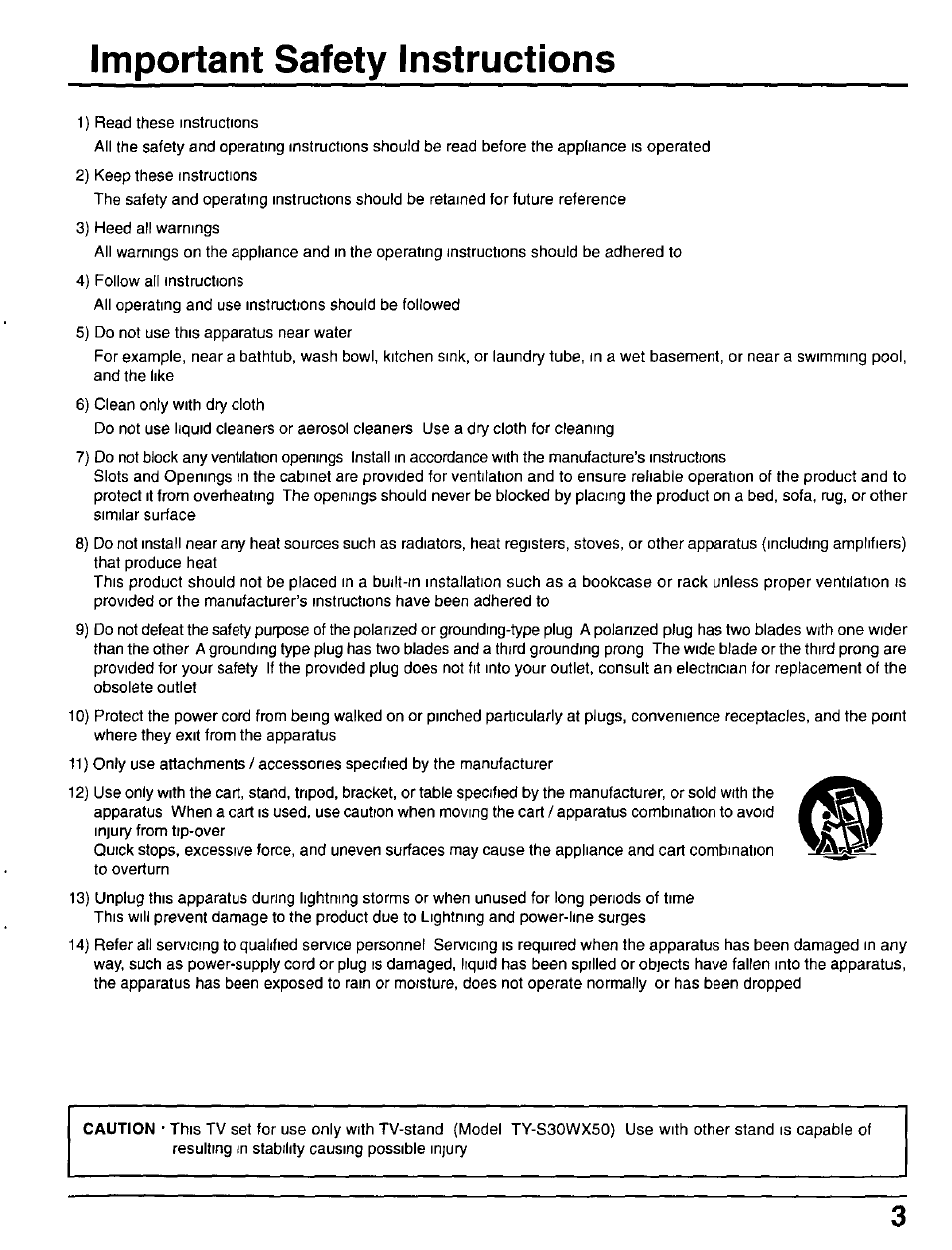 Important safety instructions | Panasonic CT-30WX50 User Manual | Page 3 / 72