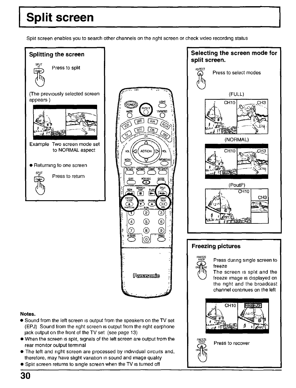 Notes, Freezing pictures | Panasonic CT-30WX50 User Manual | Page 30 / 72