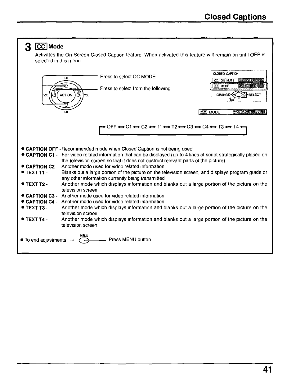 3 icclmode, Closed captions | Panasonic CT-30WX50 User Manual | Page 41 / 72