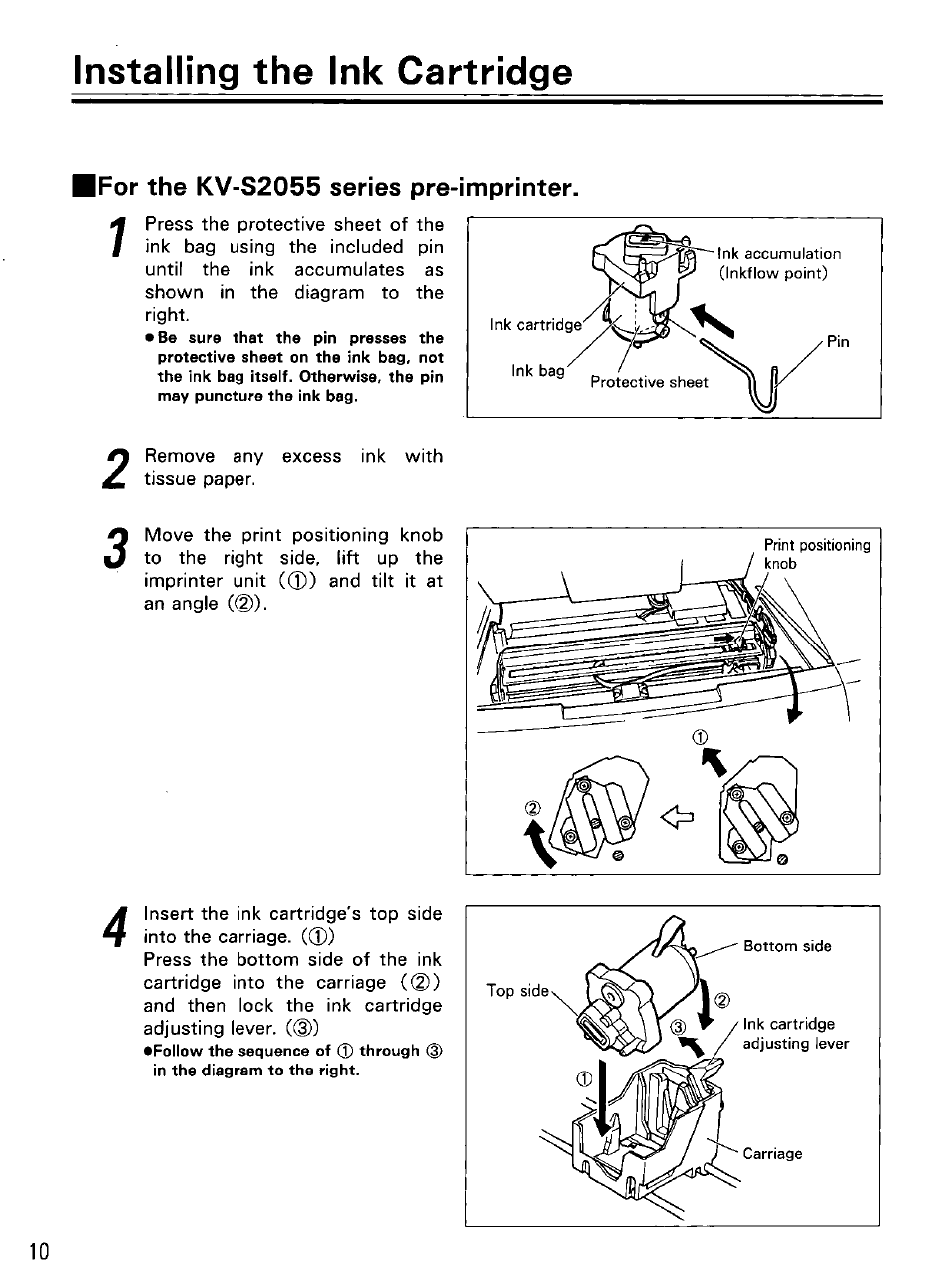 Installing the ink cartridge | Panasonic KV-SS010 User Manual | Page 10 / 16