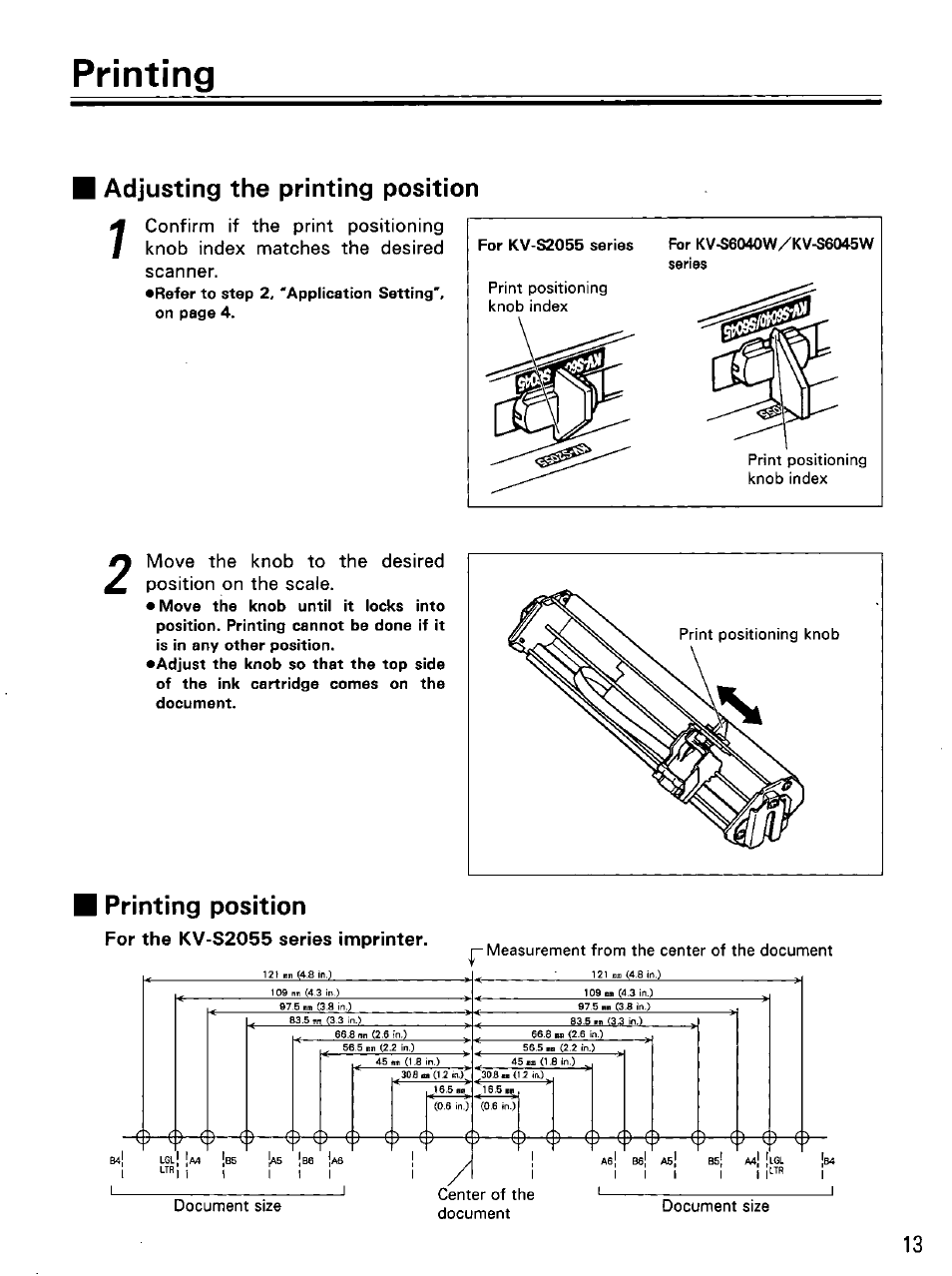 Adjusting the printing position, Printing position, Printing | Panasonic KV-SS010 User Manual | Page 13 / 16