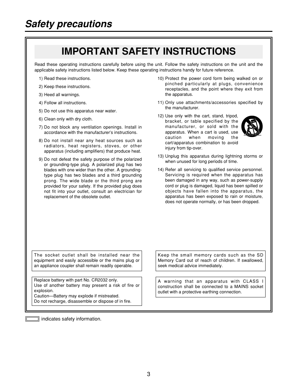 Safety precautions, Important safety instructions | Panasonic AW-RP400 User Manual | Page 3 / 64
