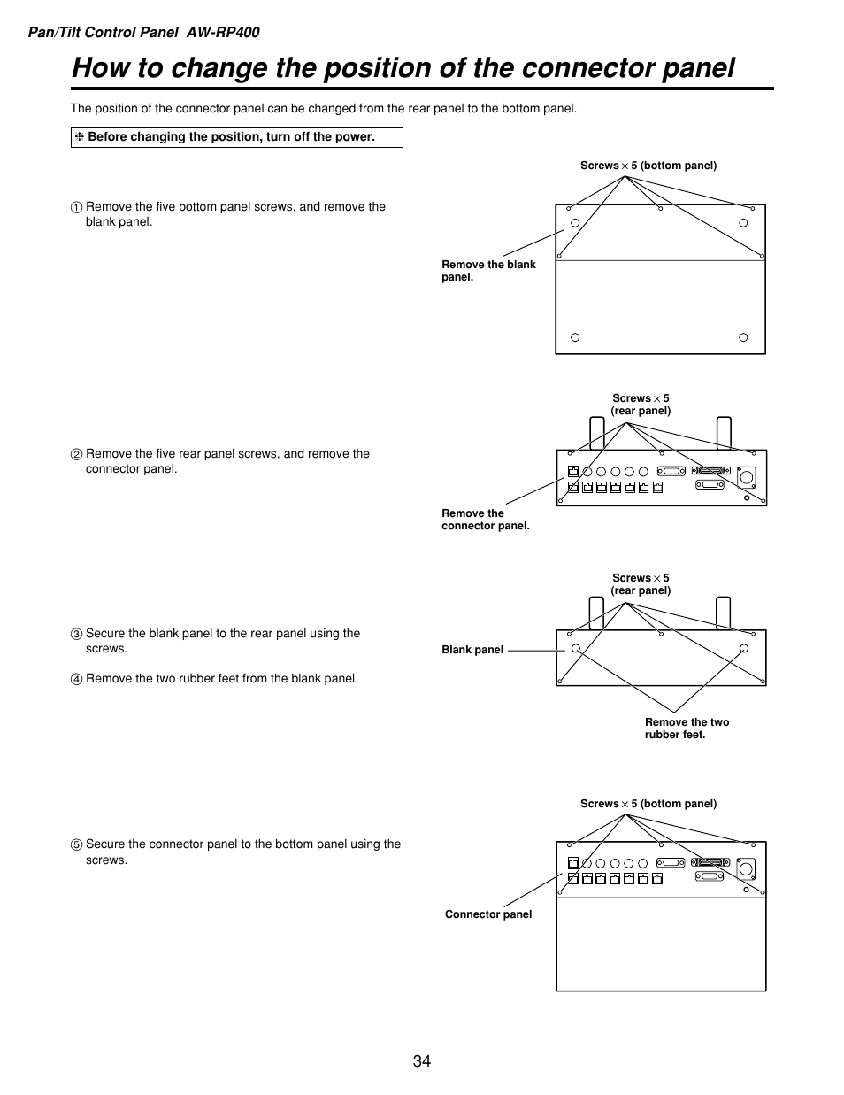 How to change the position of the connector panel | Panasonic AW-RP400 User Manual | Page 34 / 64