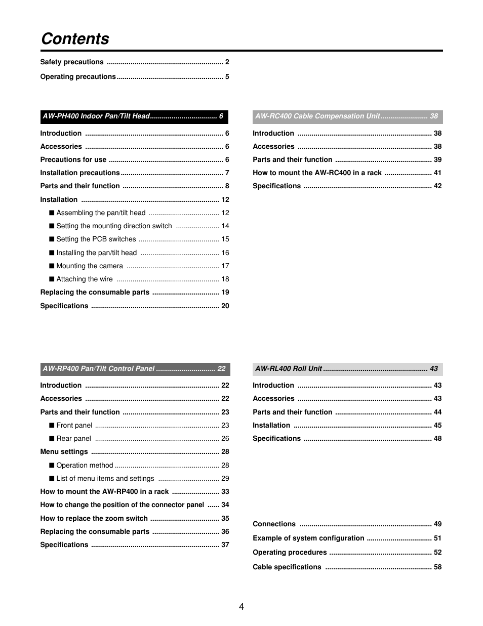 Panasonic AW-RP400 User Manual | Page 4 / 64