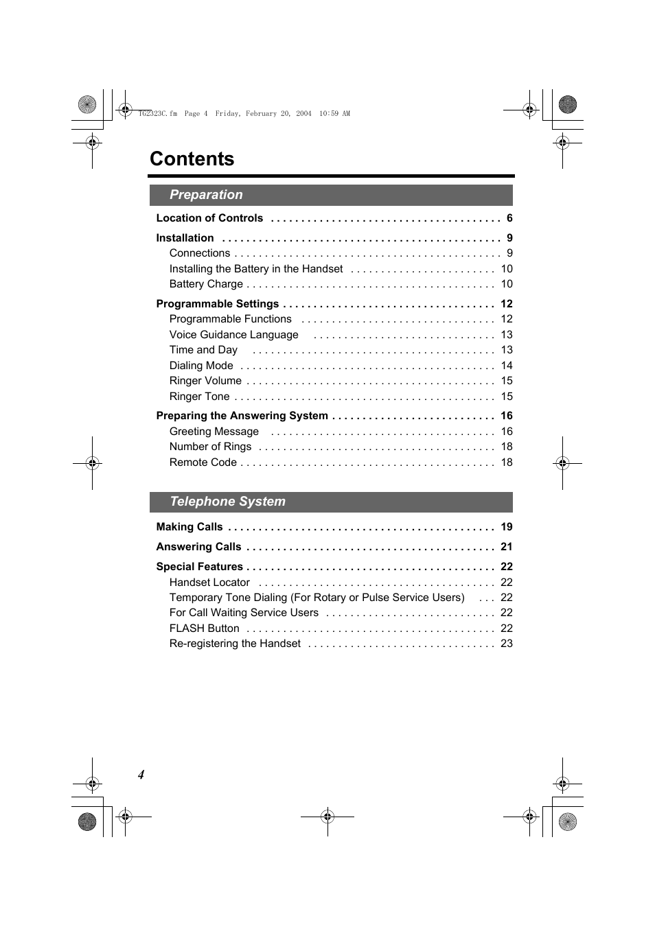 Panasonic kX-TG2323C User Manual | Page 4 / 40