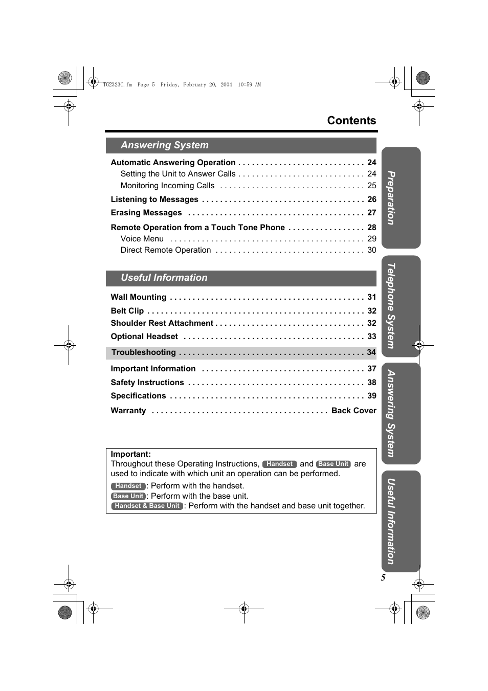 Panasonic kX-TG2323C User Manual | Page 5 / 40