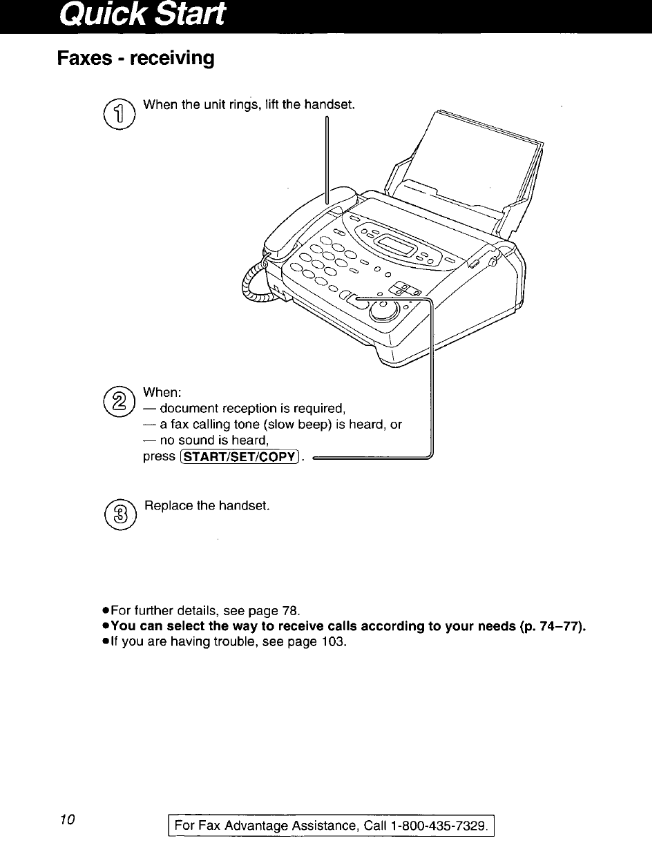 Faxes - receiving | Panasonic 2-LINE PLAIN PAPER FAX KX-FPW111 User Manual | Page 10 / 132
