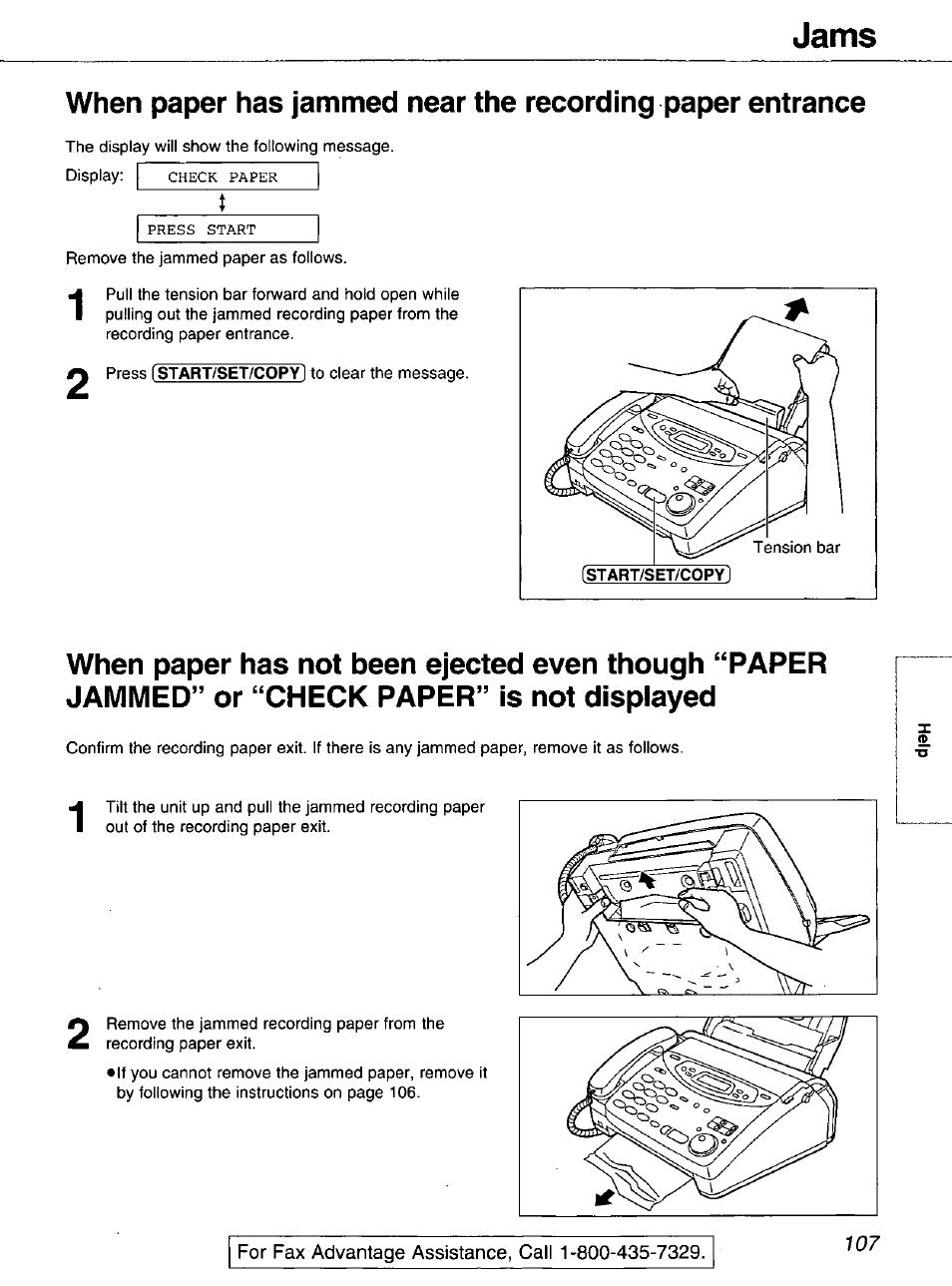 Jams | Panasonic 2-LINE PLAIN PAPER FAX KX-FPW111 User Manual | Page 107 / 132