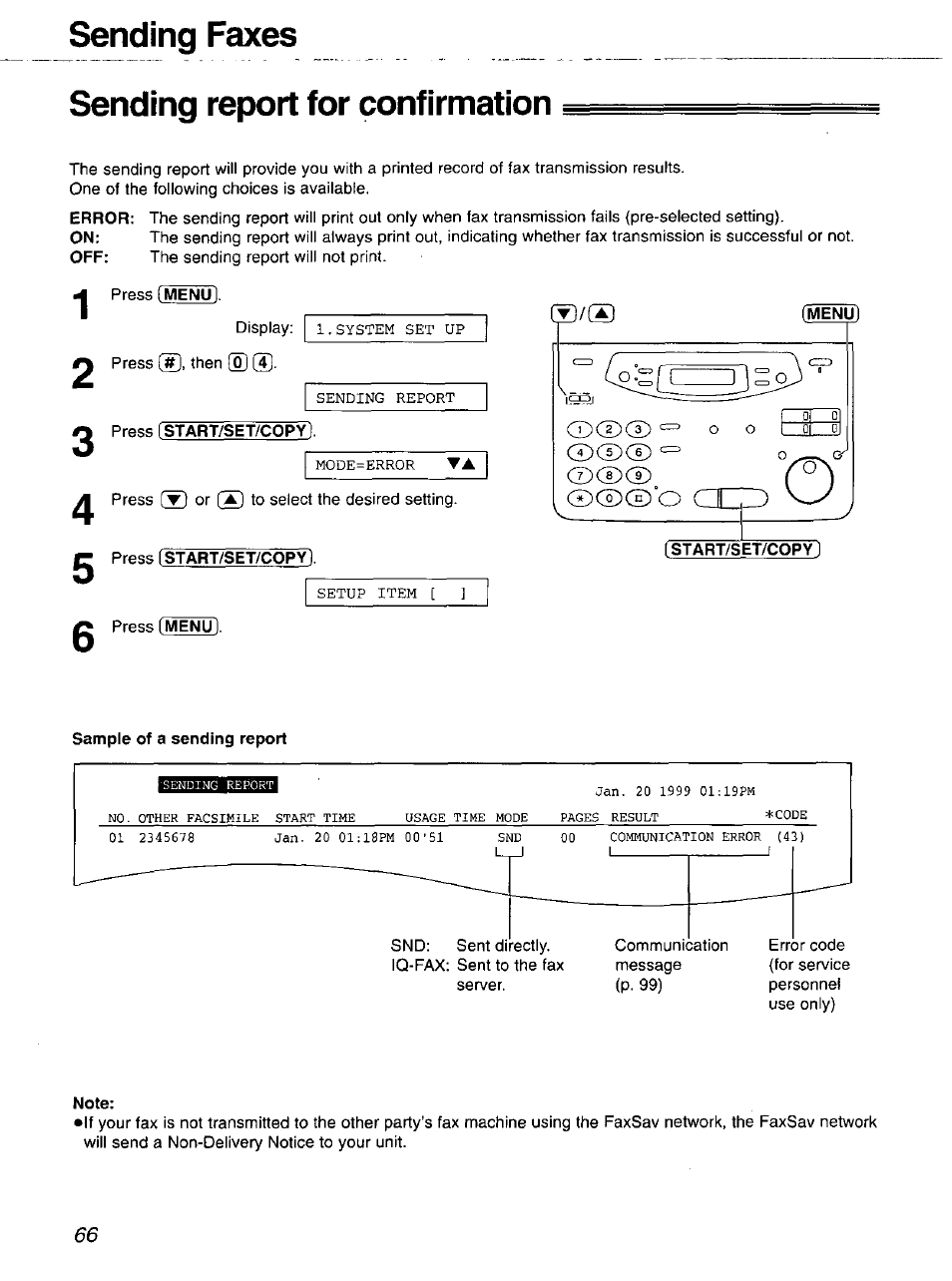 Sending report for confirmation, Sending report for confirmation sending faxes, O cl z) w | Panasonic 2-LINE PLAIN PAPER FAX KX-FPW111 User Manual | Page 66 / 132