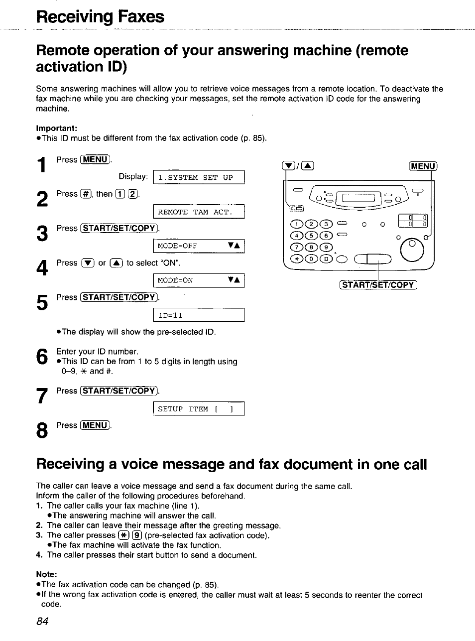 Receiving faxes | Panasonic 2-LINE PLAIN PAPER FAX KX-FPW111 User Manual | Page 84 / 132