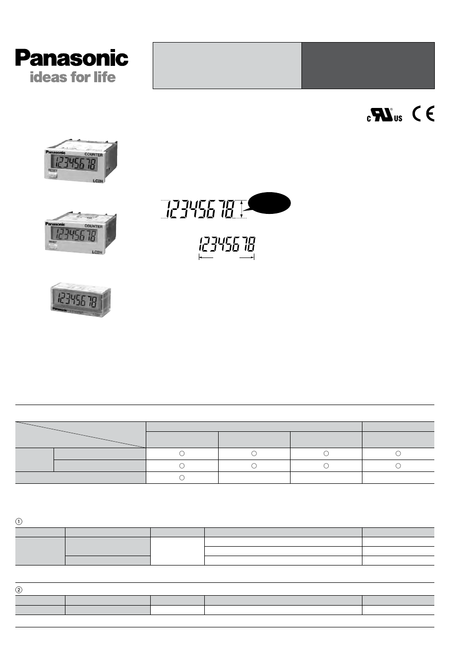 Lc2h counters, Lc2h, Product types | Features, Product chart, Din half size lcd counter | Panasonic LC2H User Manual | Page 2 / 34