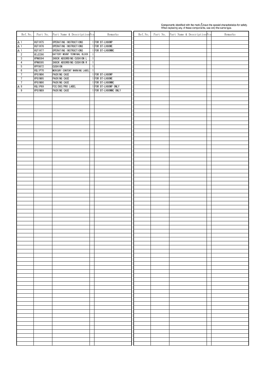 Packing parts assembly (bt-lh80wp/e/mc), Mpl-4 | Panasonic BT-CS80MC User Manual | Page 5 / 9