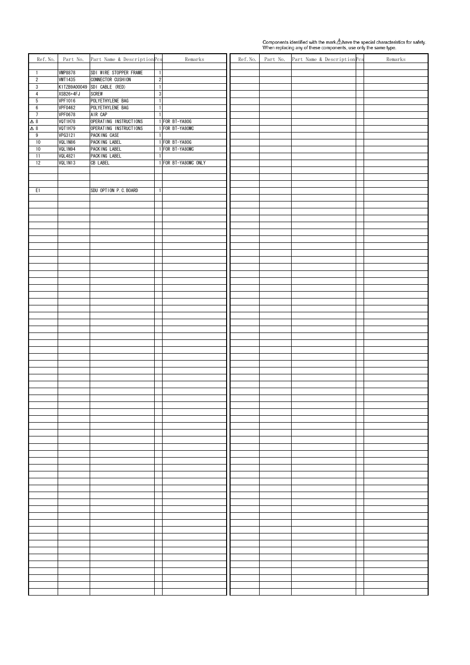 Packing parts assembly (bt-ya80g/mc), Mpl-6 | Panasonic BT-CS80MC User Manual | Page 7 / 9