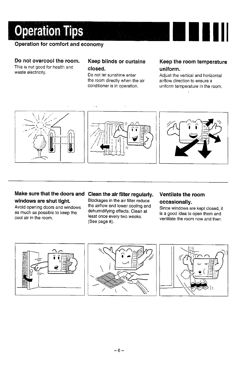 Operation for comfort and economy, Do not overcool the room | Panasonic CW-1773SR User Manual | Page 7 / 14