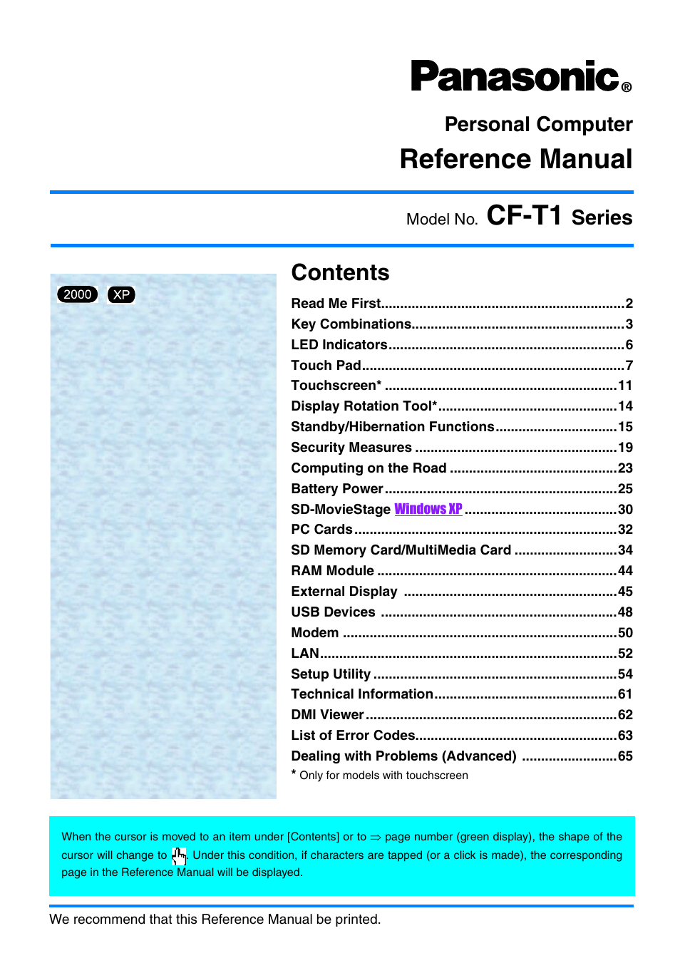 Panasonic CF-T1 User Manual | 72 pages