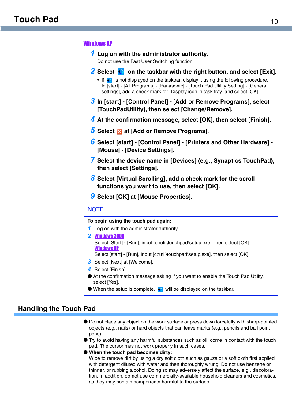 Touch pad | Panasonic CF-T1 User Manual | Page 10 / 72