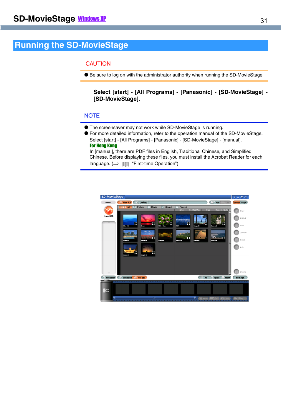 Sd-moviestage, Running the sd-moviestage | Panasonic CF-T1 User Manual | Page 31 / 72