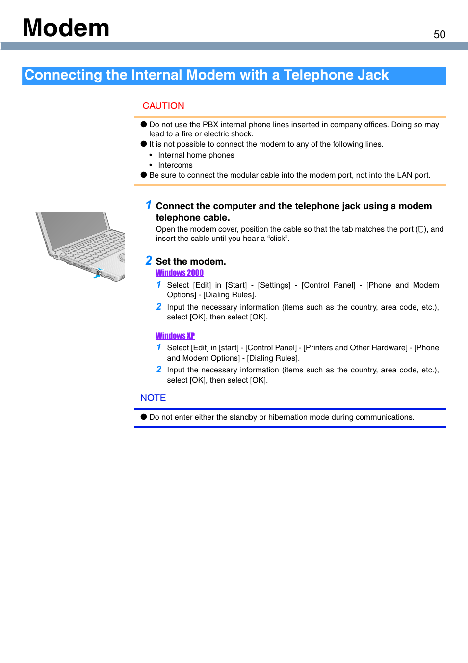 Modem | Panasonic CF-T1 User Manual | Page 50 / 72