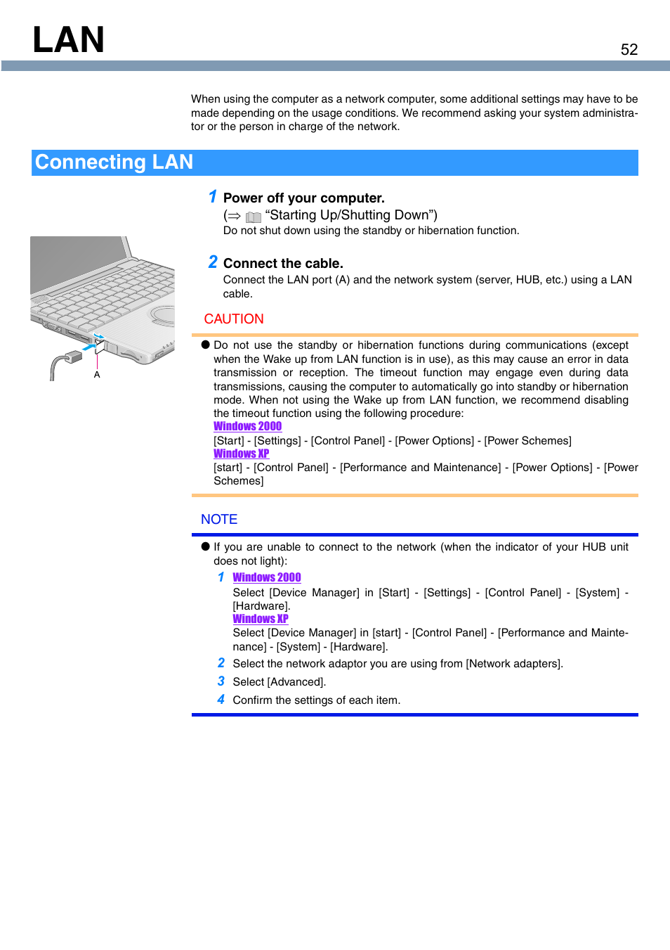 Connecting lan | Panasonic CF-T1 User Manual | Page 52 / 72