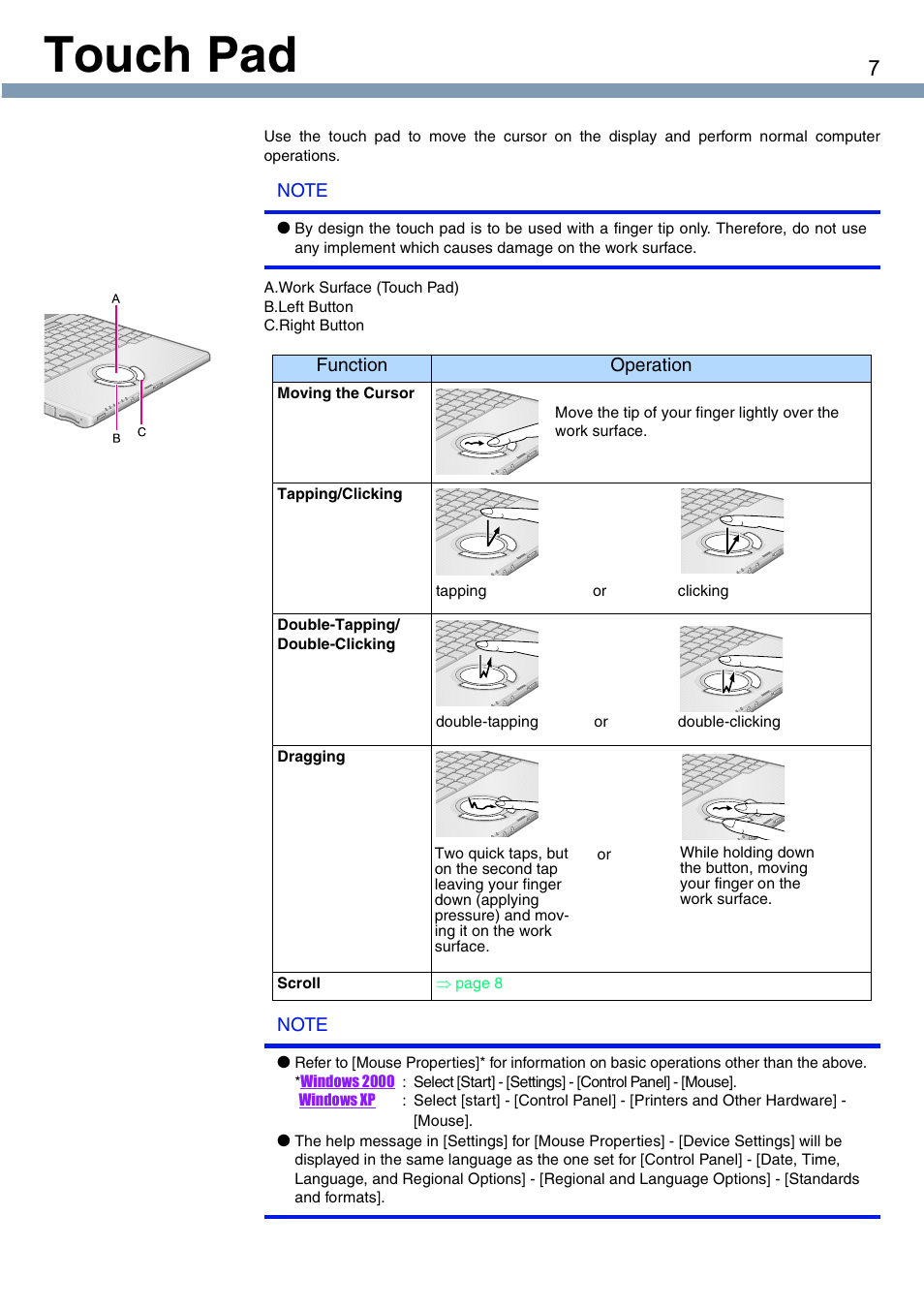 Touch pad | Panasonic CF-T1 User Manual | Page 7 / 72