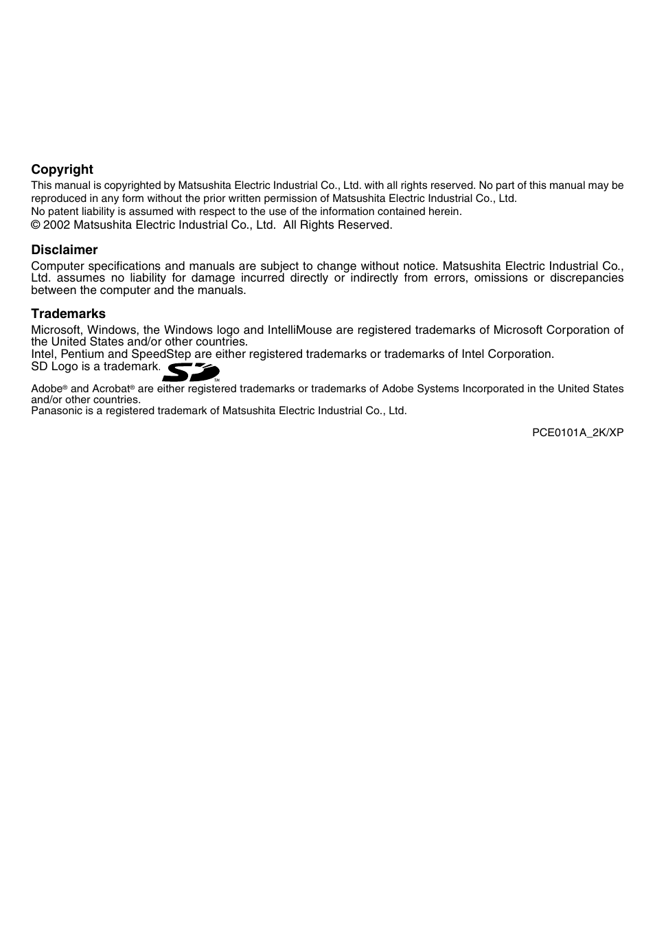 Copyright, Disclaimer, Trademarks | Panasonic CF-T1 User Manual | Page 72 / 72