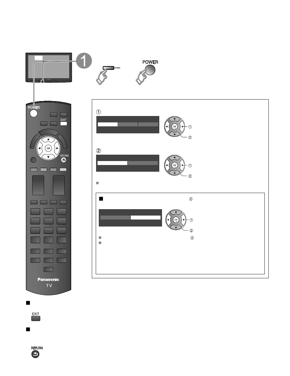 First time setup, Turn the tv on with the power button | Panasonic HDMI TC-P50C1 User Manual | Page 16 / 71